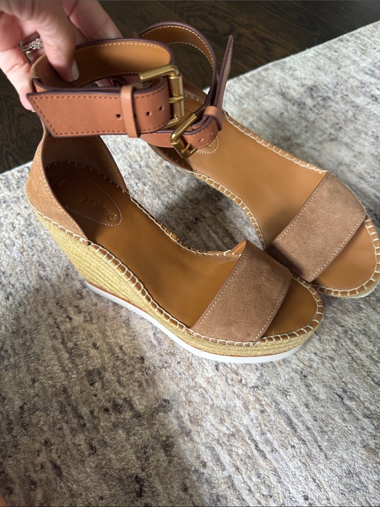See By Chloe Shoes - See by Chloé Tan Suede and Leather Espadrille Wedge Sandals